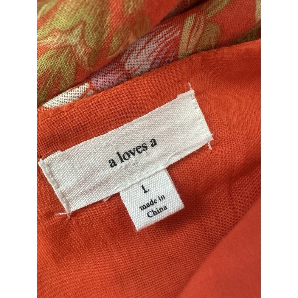 Women's Sz: Large Linen Blend Orange Boho Cottage Floral Maxi Dress by A Loves A - Picture 7 of 7